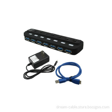 7 Ports USB3.0 Hub Supports 5 GB/S Compatible with USB2.0/1.1